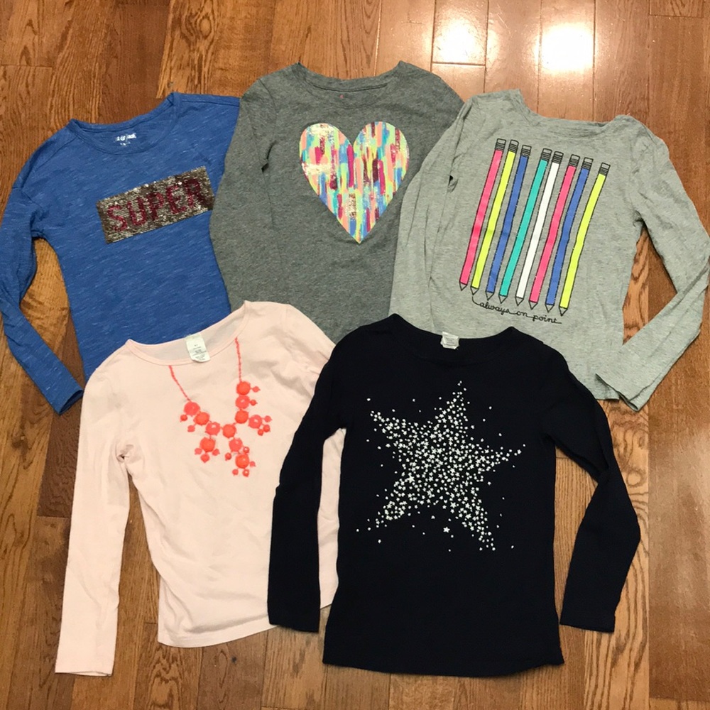 5 Little Girl Long Sleeve Shirts. Size S.